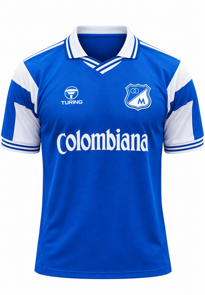 Camiseta Millonarios Retro 1993, foto de estudio en fondo blanco