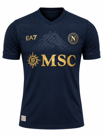 Navy Napoli jersey with Mount Vesuvius in raised detail and the MSC logo in gold