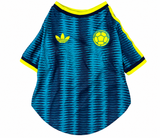 Camisa para cachorro da Seleção Colômbia azul retrô com losangos e trevo da Adidas