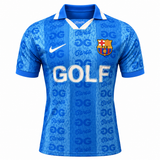 Camiseta polo azul del FC Barcelona con GOLF grande y estampado de OG y Barça