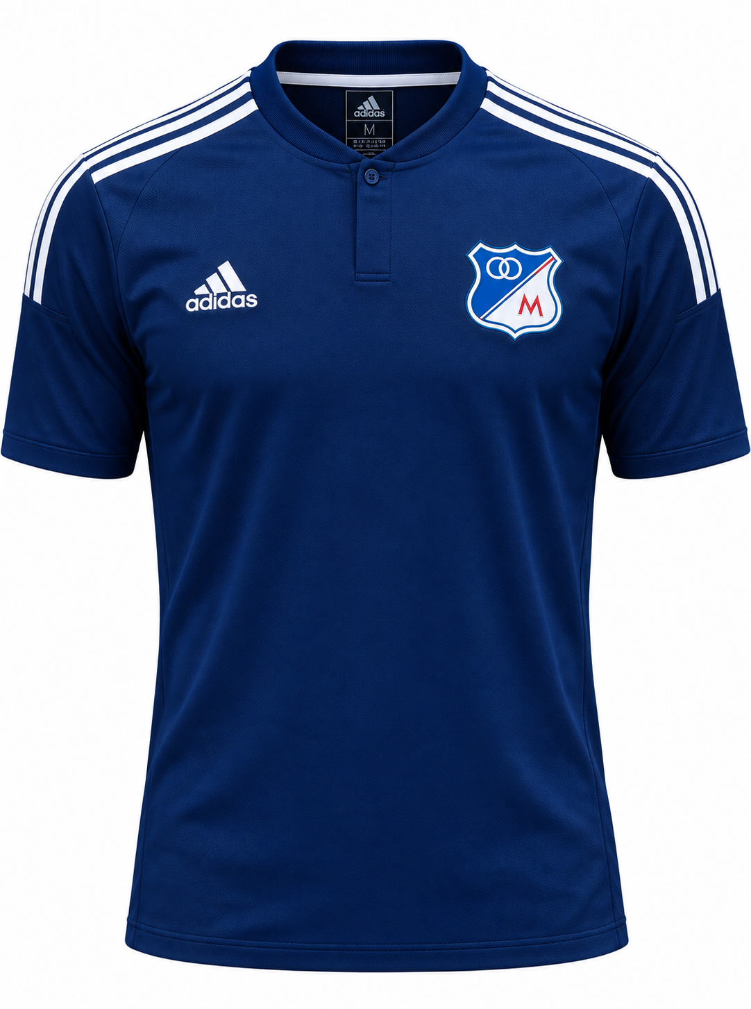 Camiseta Polo Millonarios, foto de estudio en fondo blanco