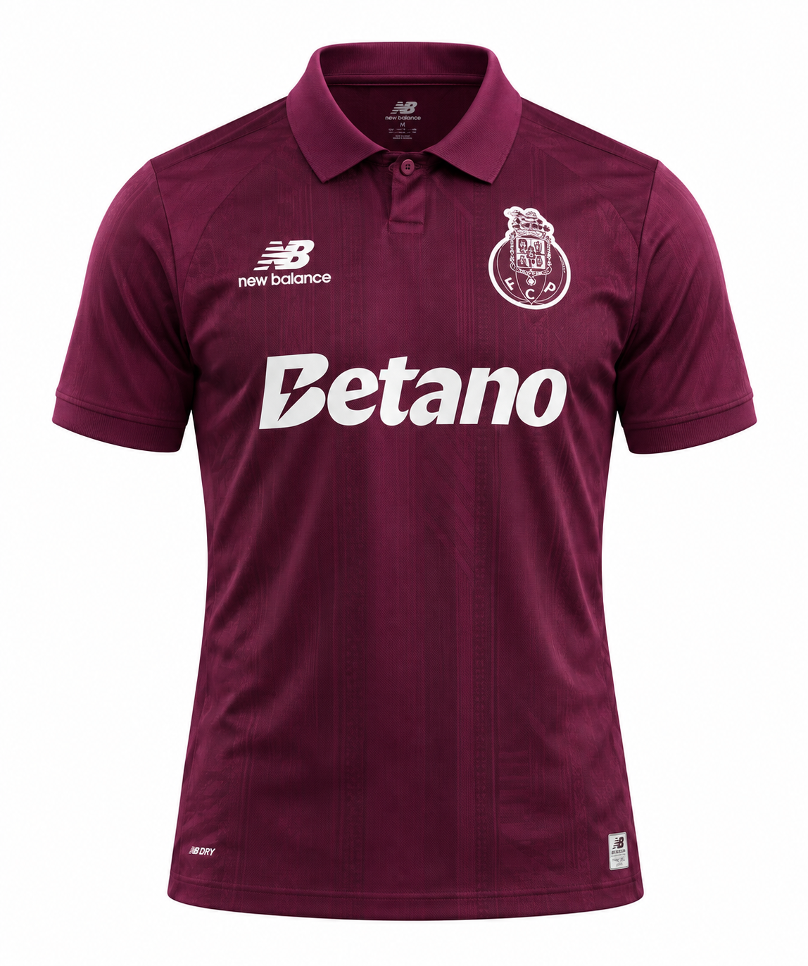 Camiseta del FC Porto visitante 2026/2027 de New Balance vinotinto, con cuello polo y Betano en blanco al pecho