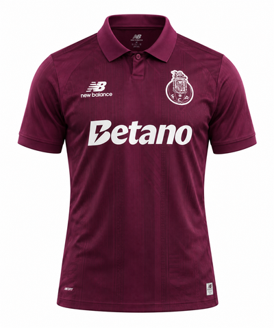 Camiseta del FC Porto visitante 2026/2027 de New Balance vinotinto, con cuello polo y Betano en blanco al pecho