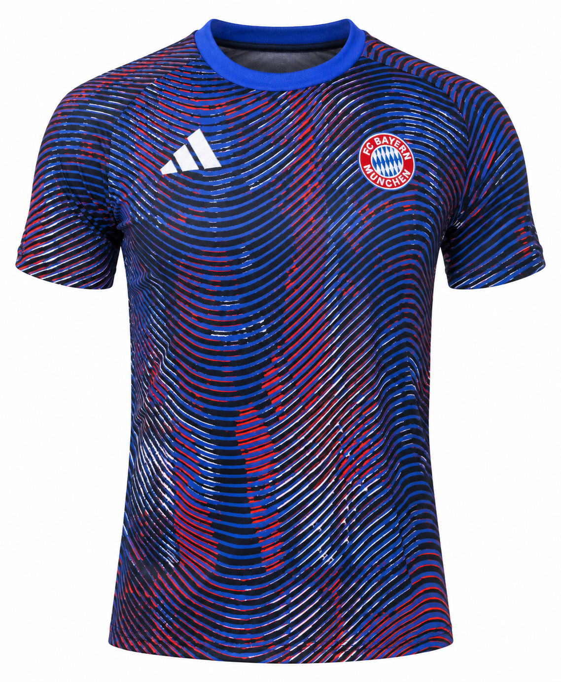 Bayern Munich pre-match jersey with a wave print in blue and red