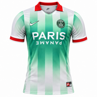 Camiseta del PSG edición especial con rayas verdes en degradado, PARIS PANAME y cuello polo rojo