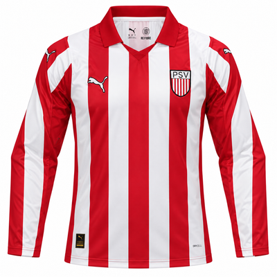 Camiseta de manga larga del PSV homenaje a Coen Dillen, a rayas rojas y blancas con cuello de solapa