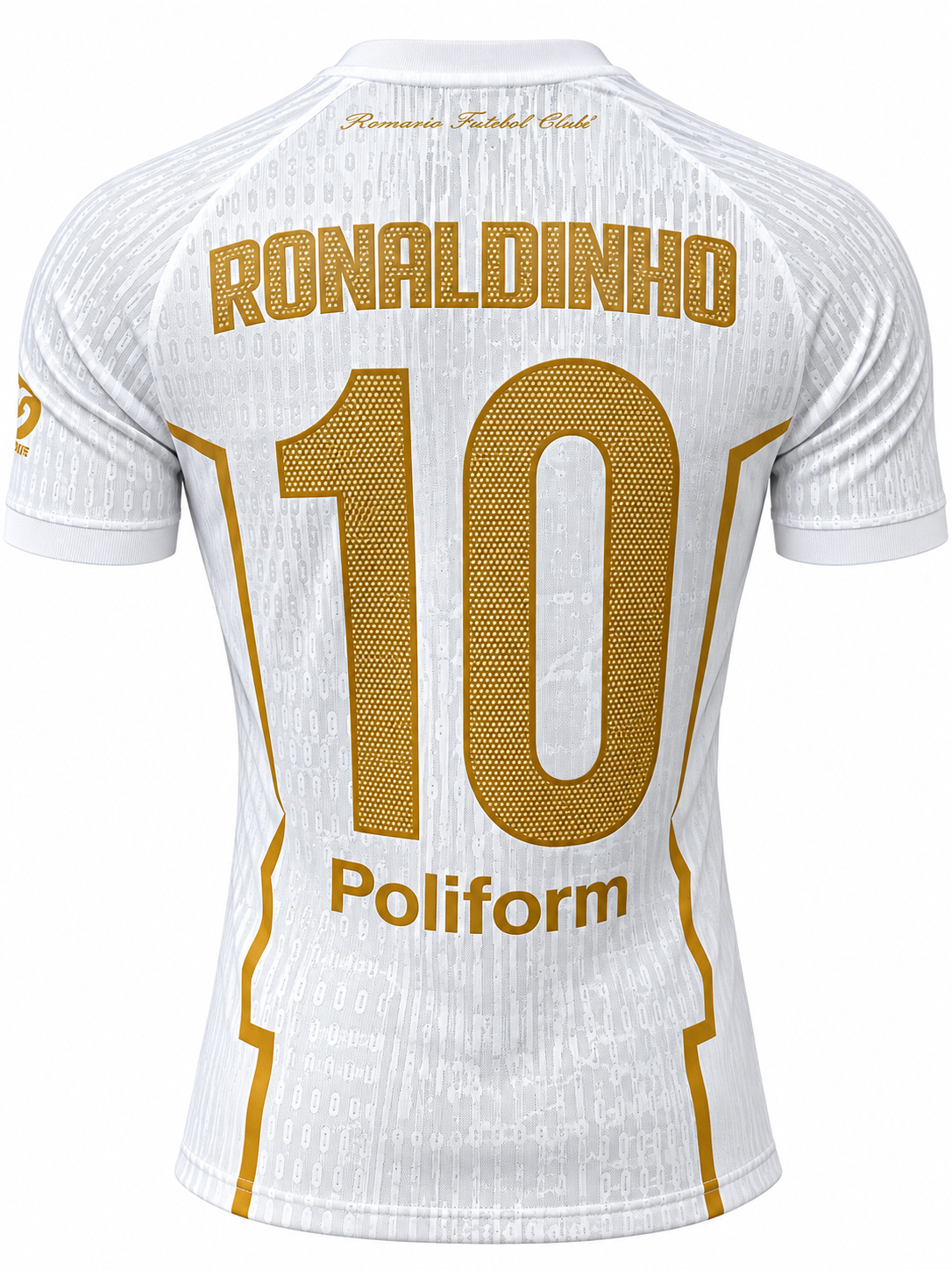 Costas da camisa branca do Ravenna FC com RONALDINHO e o 10 estampados em dourado