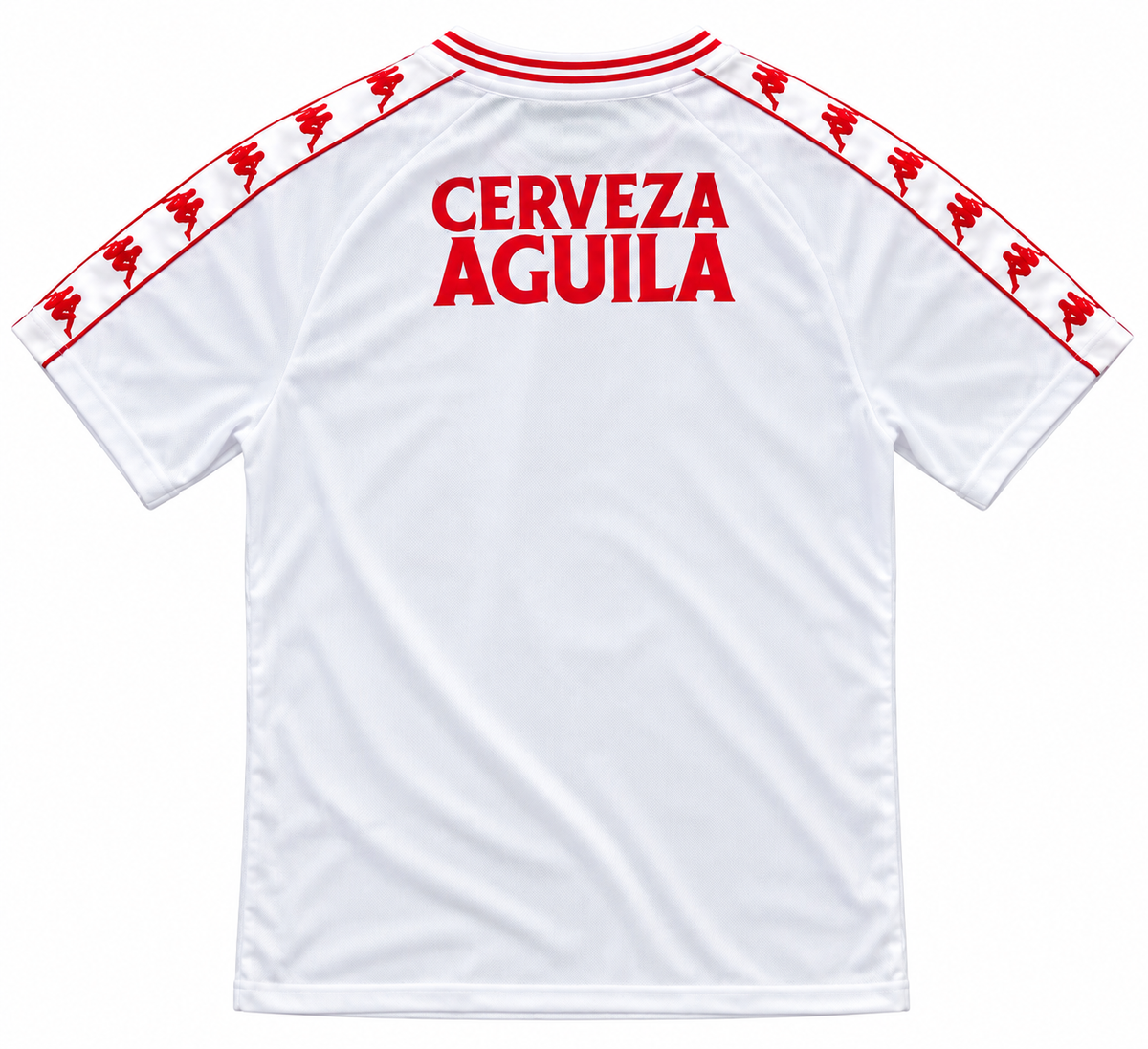 Back of the white América de Cali 2000 retro jersey with Cerveza Águila in red