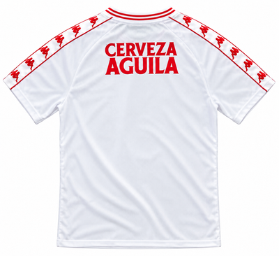 Back of the white América de Cali 2000 retro jersey with Cerveza Águila in red