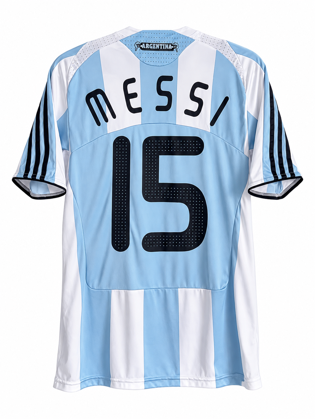 Costas da camisa retrô da Argentina 2008 com MESSI e o 15 em preto