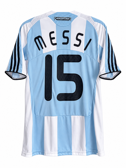 Costas da camisa retrô da Argentina 2008 com MESSI e o 15 em preto