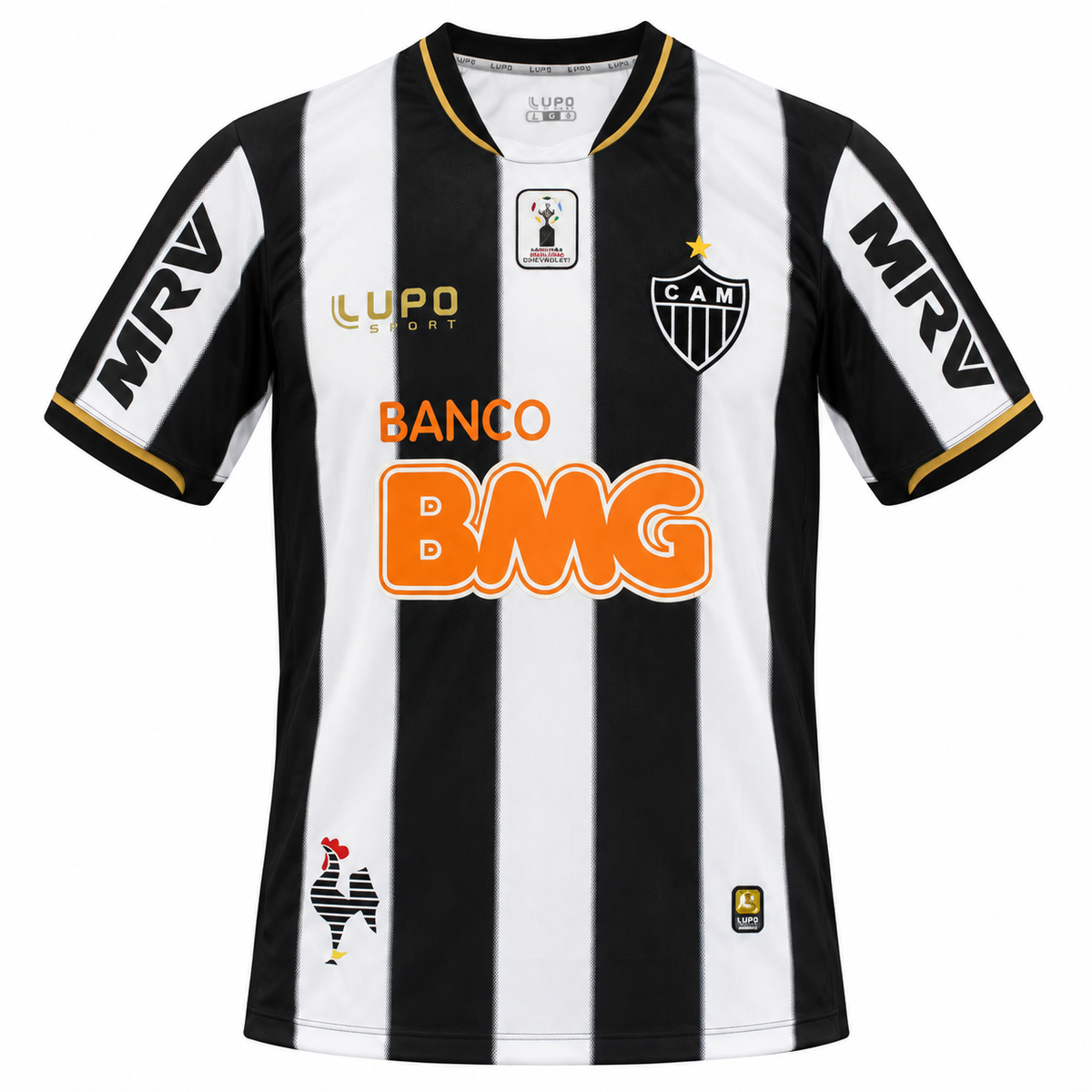 Atlético Mineiro 2013 retro jersey with black and white stripes and gold trim