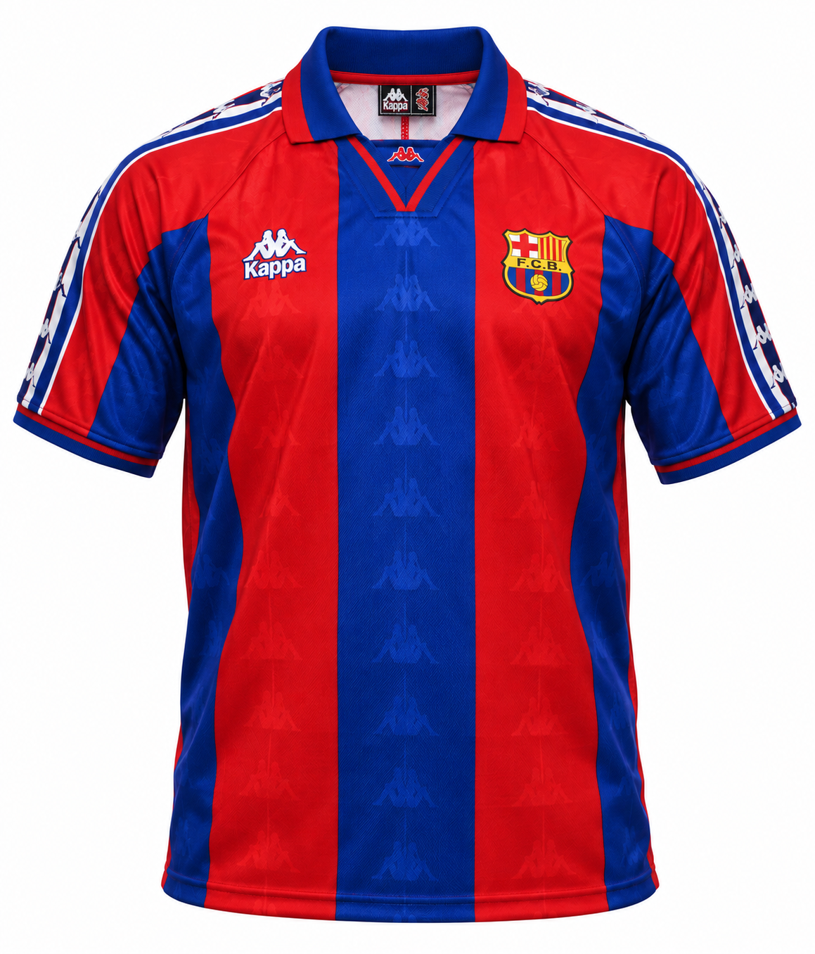 Camiseta retro del Barcelona 1996-97 de Kappa a rayas azulgrana con cuello polo