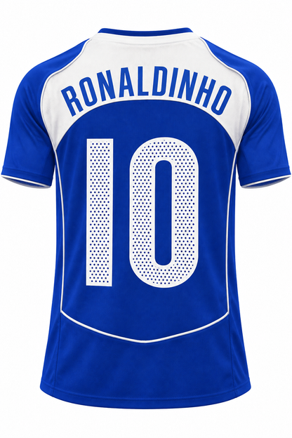 Costas da camisa retrô do Brasil 2004 com RONALDINHO e o 10