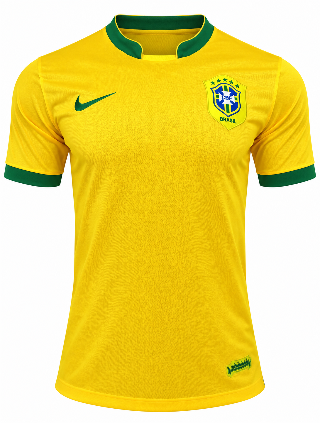 Camiseta retro Brasil 2014 local amarilla con cuello verde