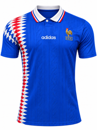 Camiseta retro Francia azul con rombos rojos y blancos al costado