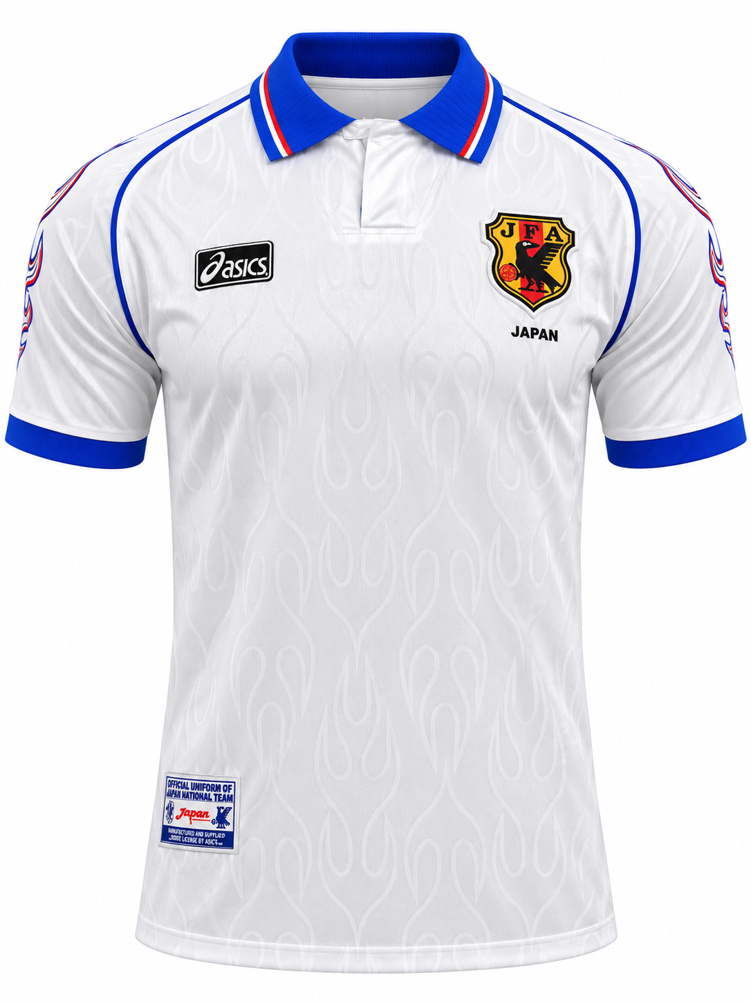 Camisa retrô Japão 1998 visitante branca com gola azul