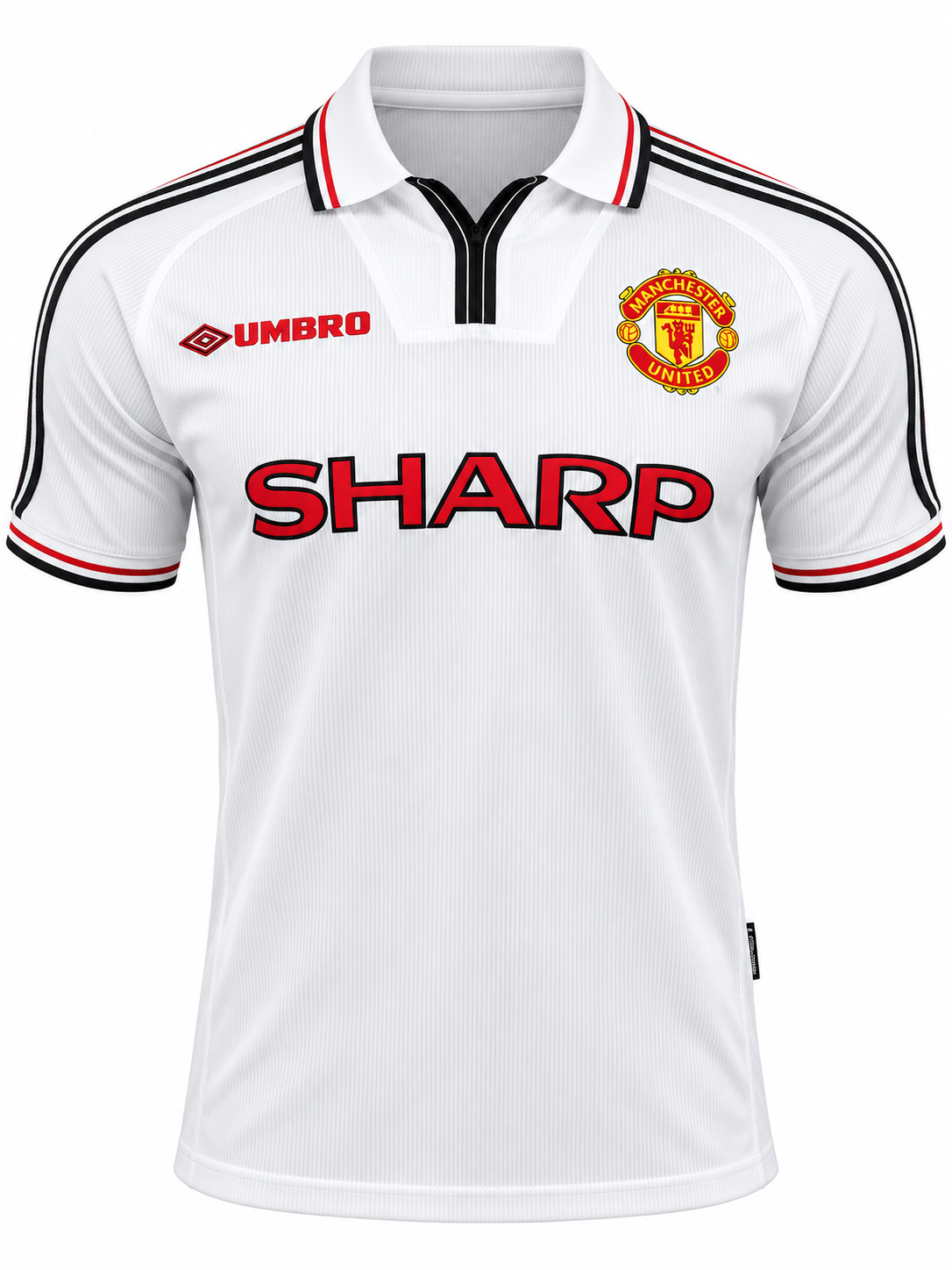 Retro Manchester United Umbro white jersey with Sharp in red