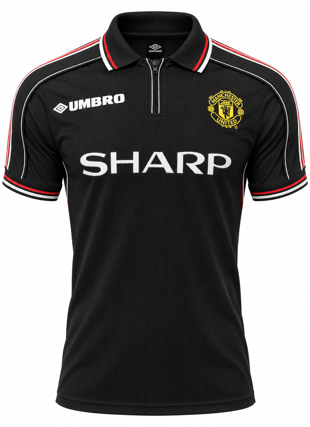 Camiseta retro Manchester United Umbro negra con Sharp en blanco