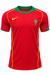 Camisa retrô vermelha de Portugal 2004 da Nike com gola verde e frisos amarelos