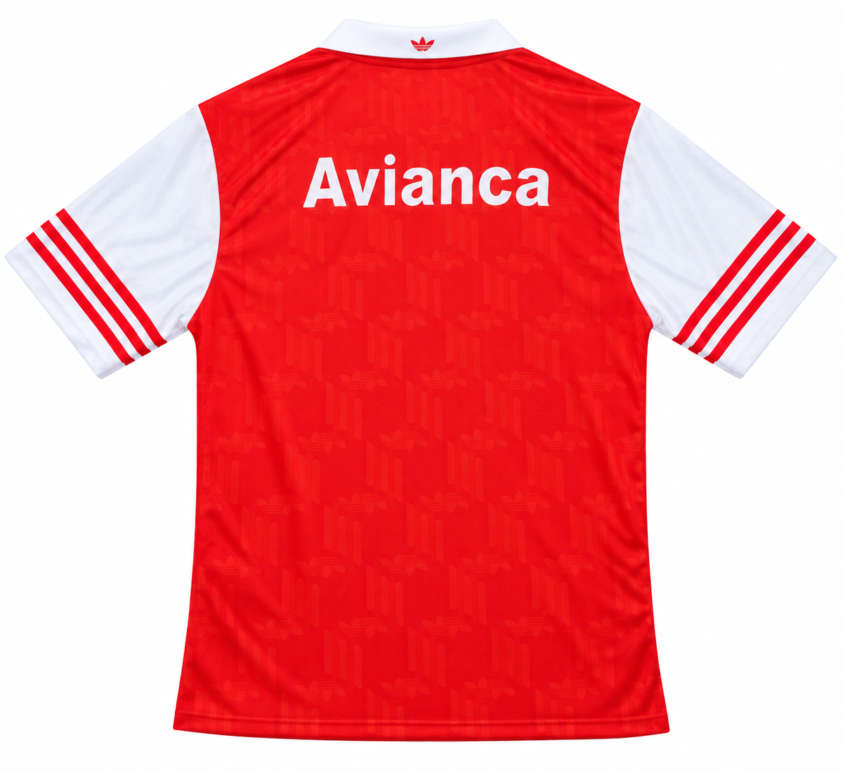 Espalda de la camiseta retro roja de Santa Fe Adidas de los noventa con Avianca en blanco