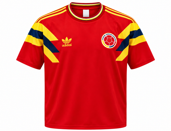 Camiseta Selección Colombia Retro 1990, foto de estudio en fondo blanco