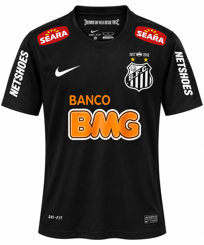Camiseta negra del Santos 2012 del centenario, con el sello 1912-2012 sobre el escudo