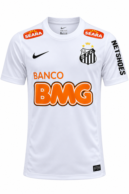 Camiseta local blanca del Santos 2012 de Neymar con el patrocinador Banco BMG
