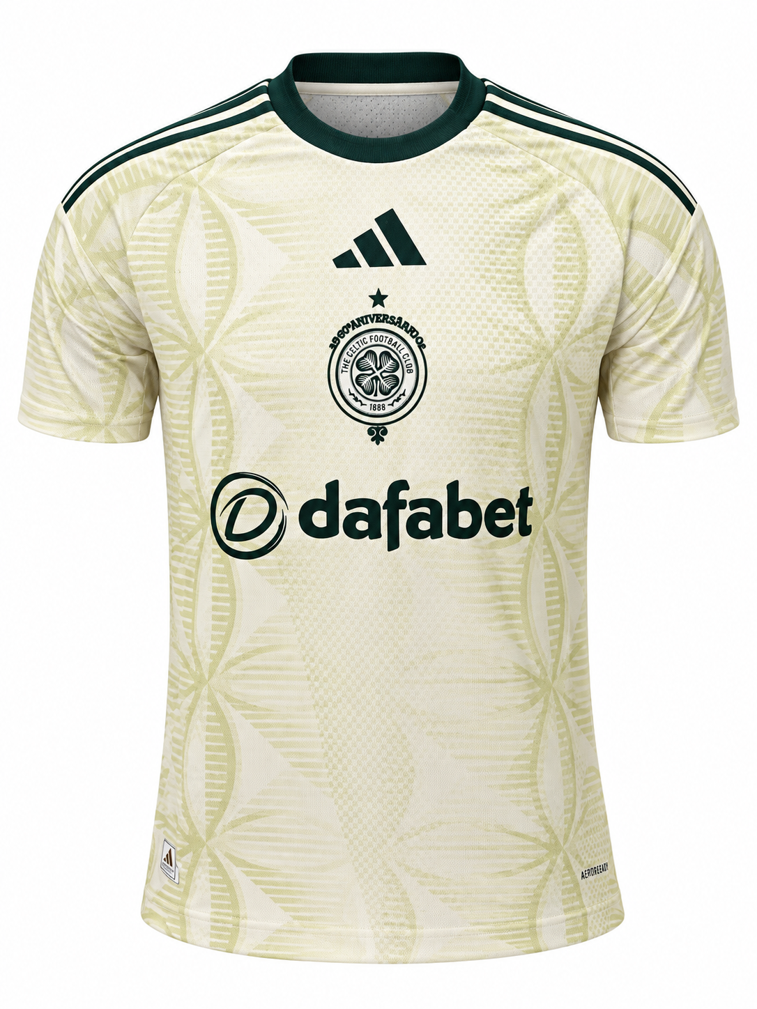 Celtic Glasgow 26-27 away jersey in cream with the shamrock crest and a petal print