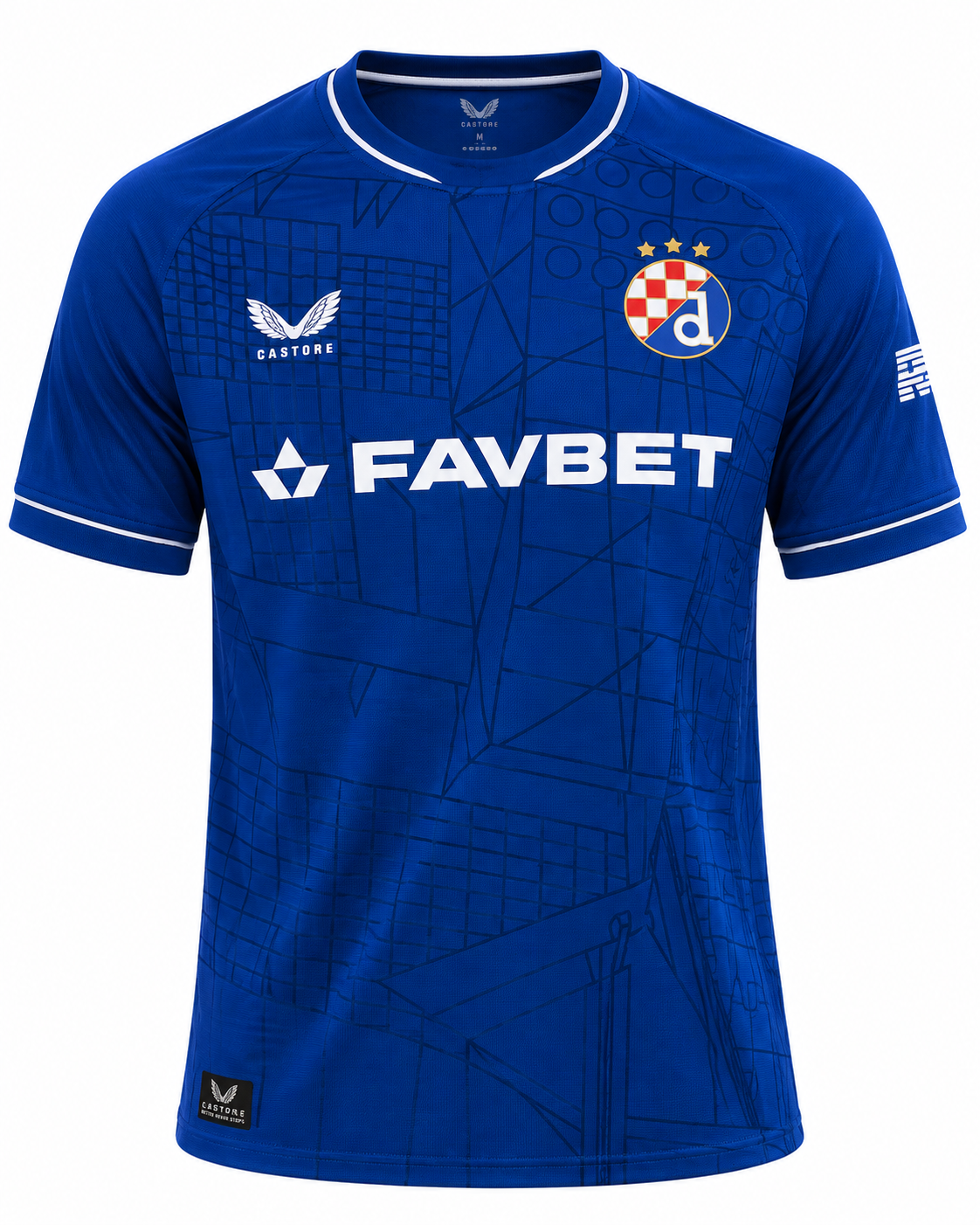 camiseta local Dinamo Zagreb 26-27 con escudo y logos termosellados