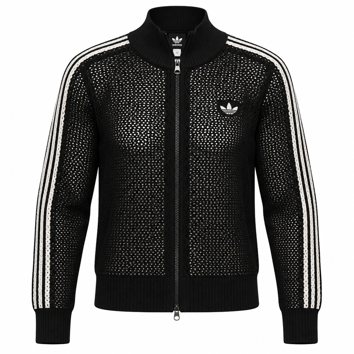 Jaqueta de tricô preta da Adidas Originals com zíper e três listras creme nas mangas