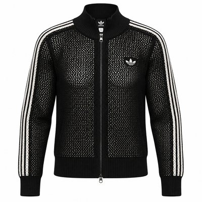 Chaqueta tejida negra de Adidas Originals con cremallera y tres franjas crema en las mangas