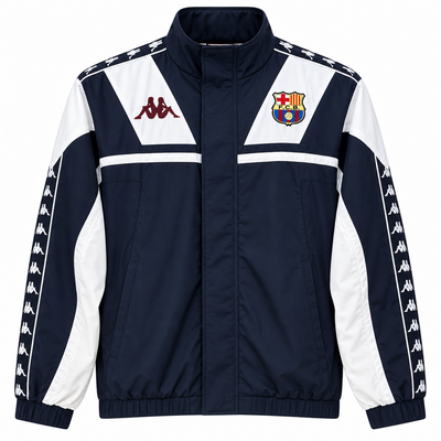 FC Barcelona Kappa dark blue retro jacket with white panels and a logo band
