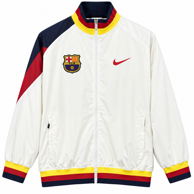 FC Barcelona cream bomber jacket with blue, red and yellow trims