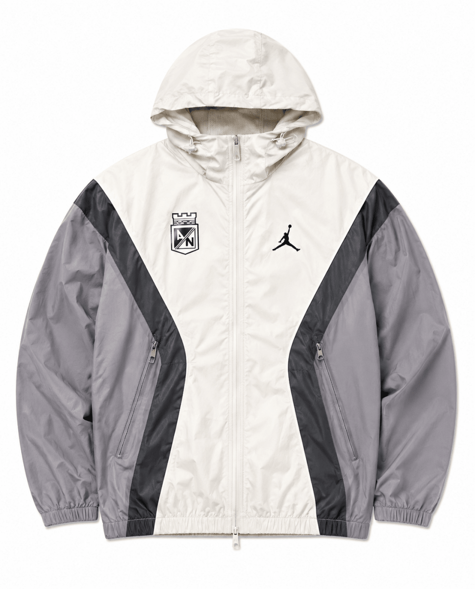 Chaqueta Rompevientos Atlético Nacional Jordan blanca gris y negra