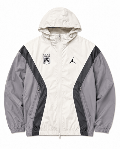 Chaqueta Rompevientos Atlético Nacional Jordan blanca gris y negra