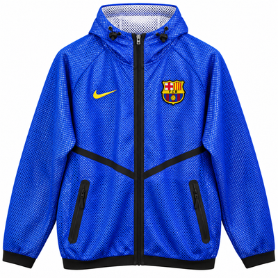 FC Barcelona blue mesh windbreaker with a white-lined hood