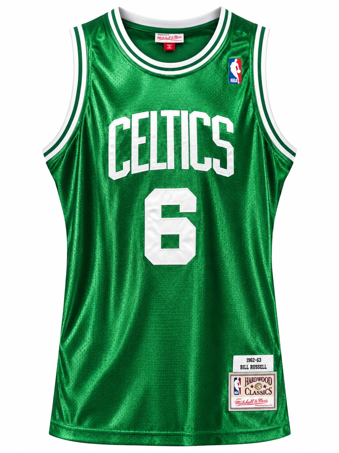 Esqueleto verde de Boston Celtics con el 6 de Bill Russell, sin mangas