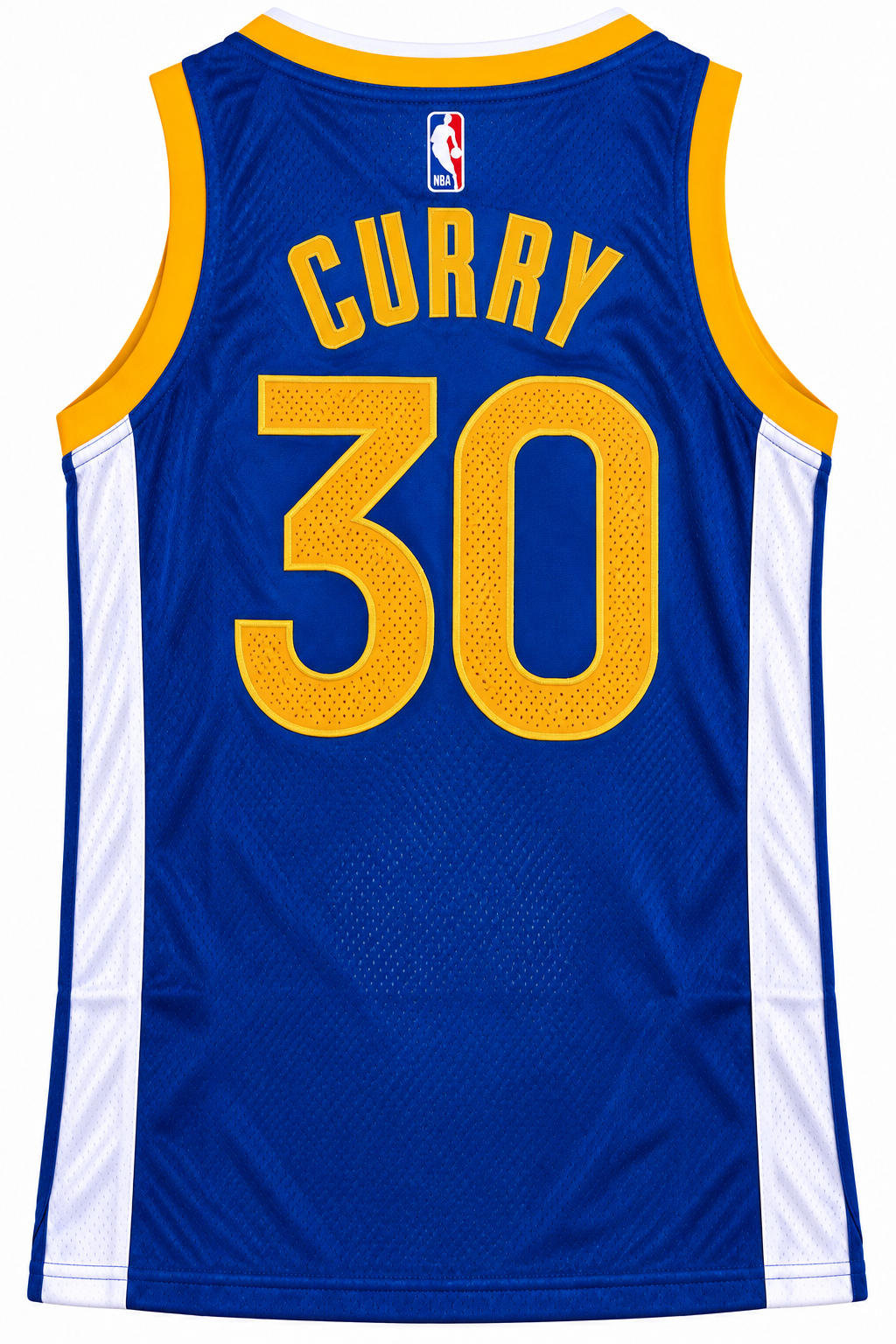 Costas da regata azul do Golden State Warriors com CURRY e o 30