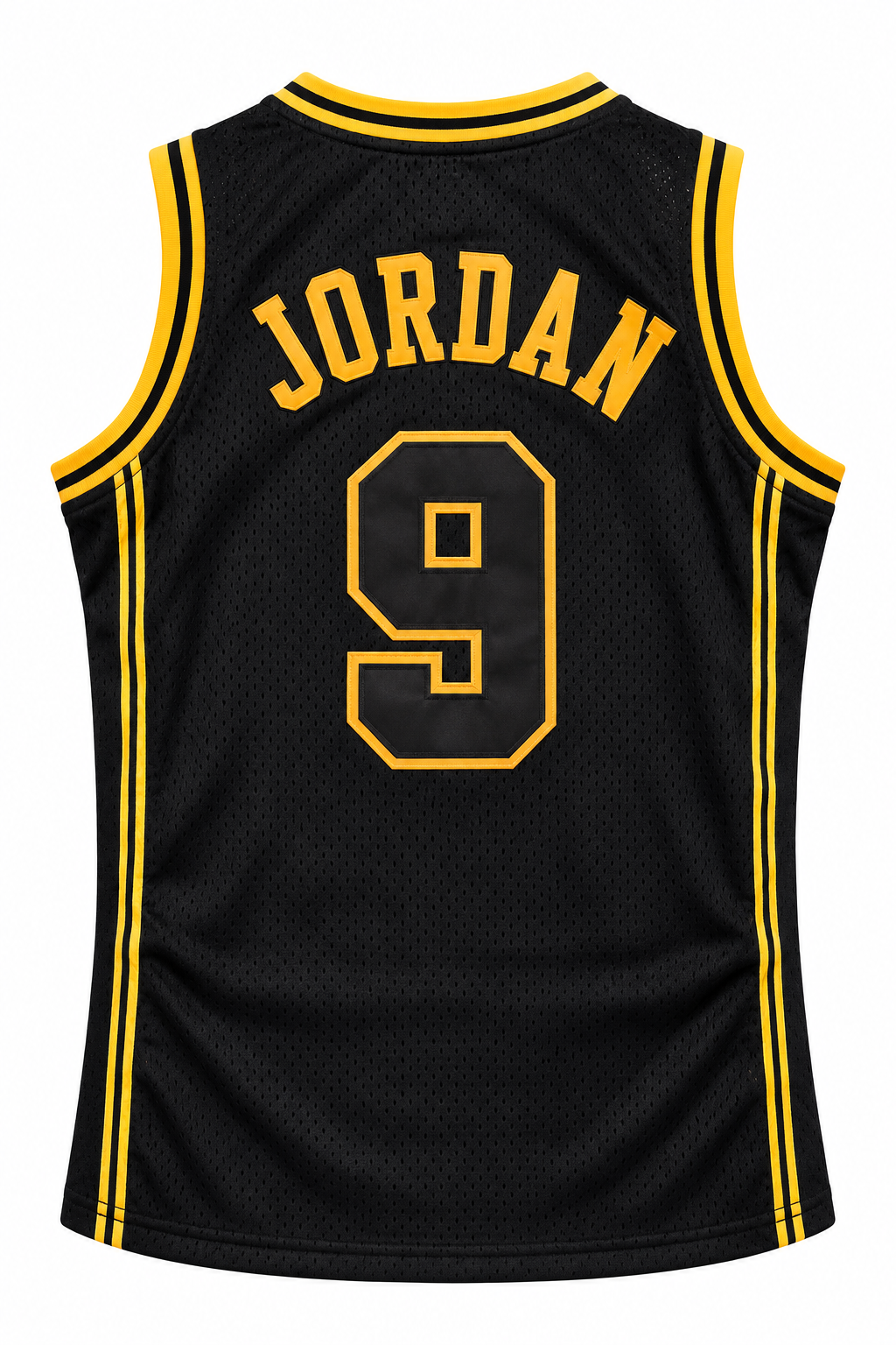 Esqueleto negro con JORDAN y el 9 en dorado y ribetes dorados