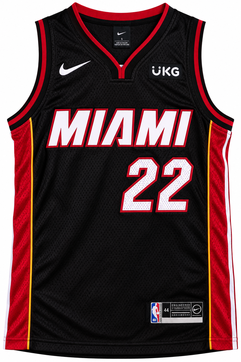 Regata preta do Miami Heat com MIAMI e o 22 de Jimmy Butler na frente