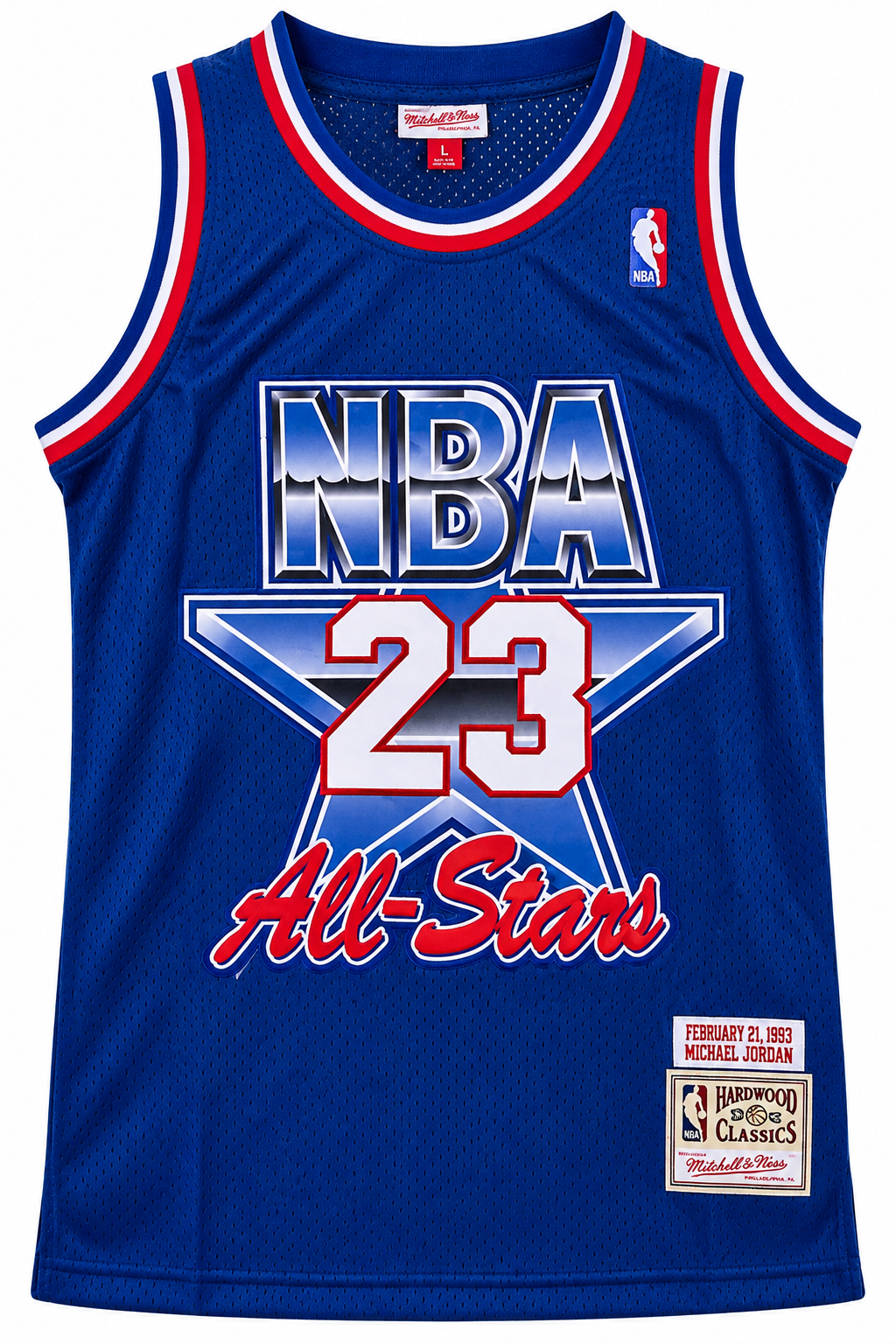 Regata azul do All-Star da NBA 1993 com a estrela e o 23 de Michael Jordan