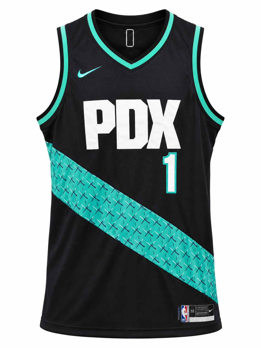 Regata preta do Portland Trail Blazers com o 1, sem mangas