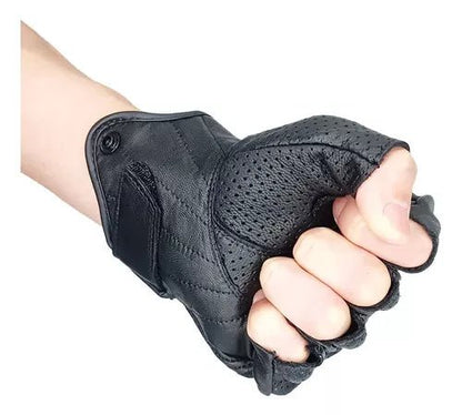 Guantes Medio Dedo Cuero Motociclismo - Velocity Savage