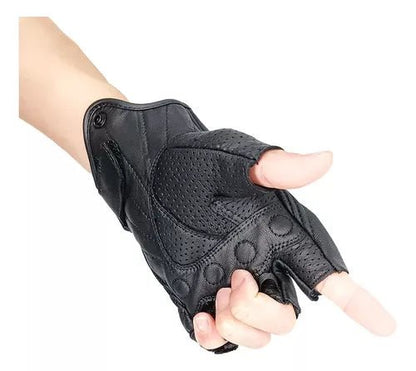 Guantes Medio Dedo Cuero Motociclismo - Velocity Savage