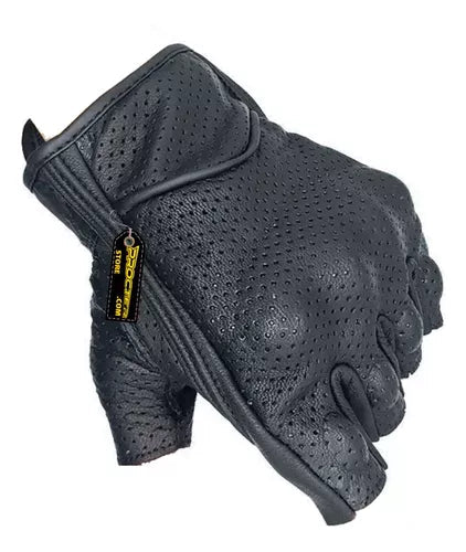 Guantes Medio Dedo Cuero Motociclismo - Velocity Savage