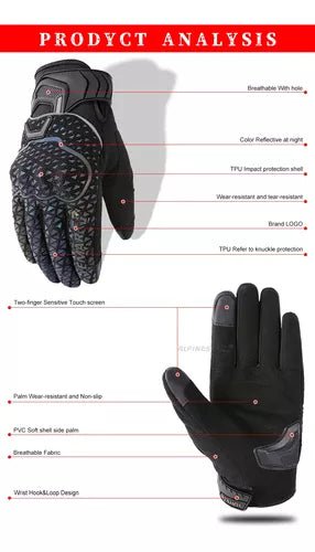 Guantes Reflectivos Protección Táctil Moto Ciclismo - Velocity Savage