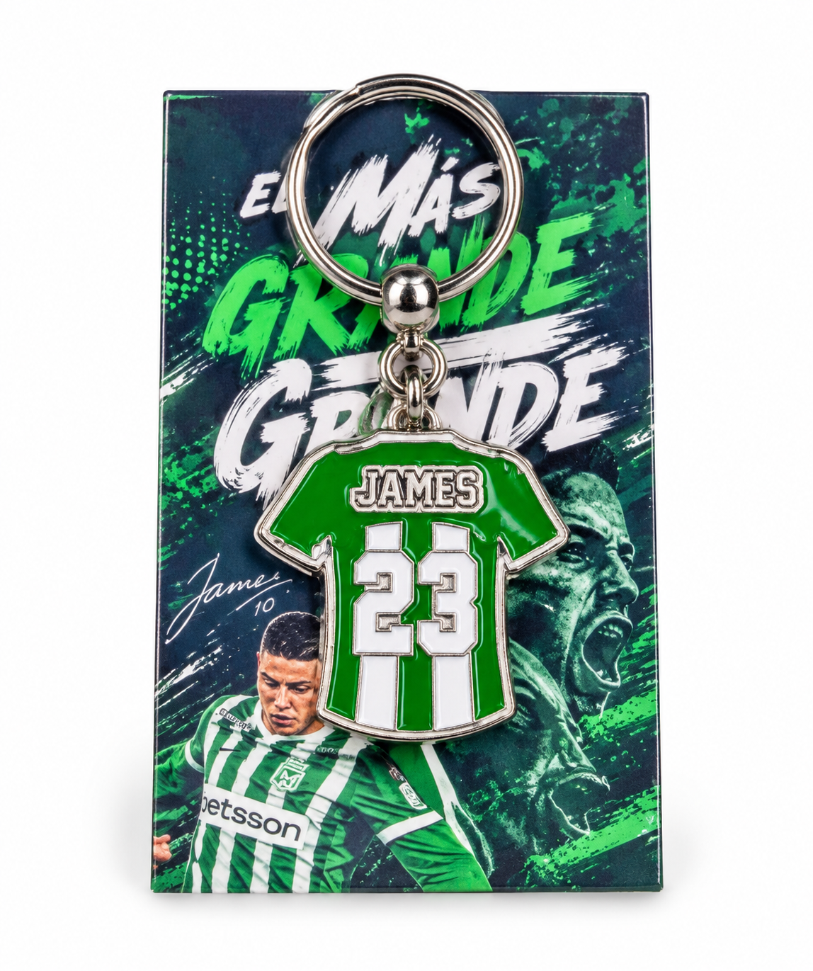 Llavero de Atlético Nacional de James 23 en su tarjeta con la foto de James