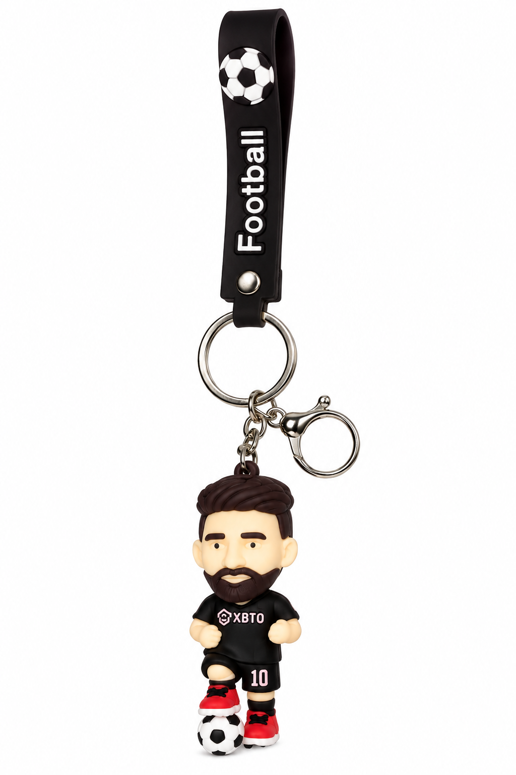 Rubber Messi keychain with the black Inter Miami jersey and the 10, with a black strap