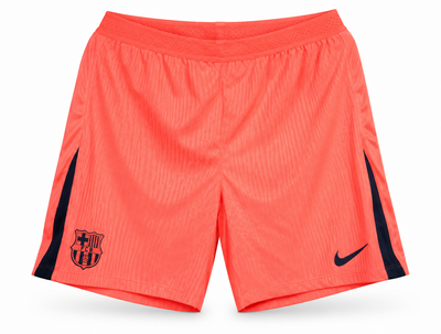 Coral Barcelona shorts with navy trim, the crest and the Nike logo